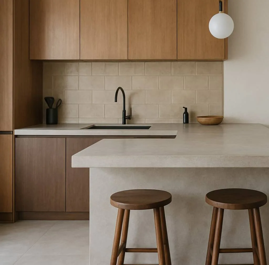 Cocina reformada sin obra - revestimiento de microcemento