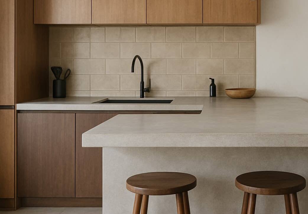 Cocina reformada sin obra - revestimiento de microcemento