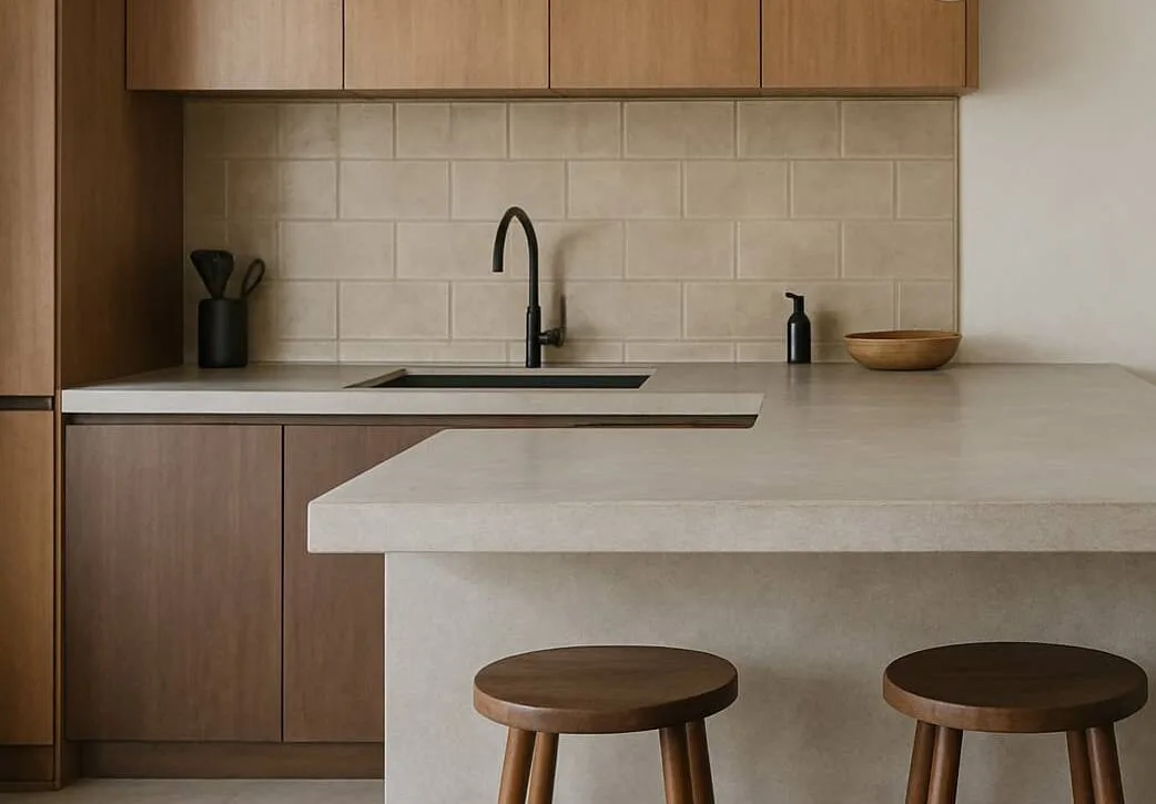 Cocina reformada sin obra - revestimiento de microcemento